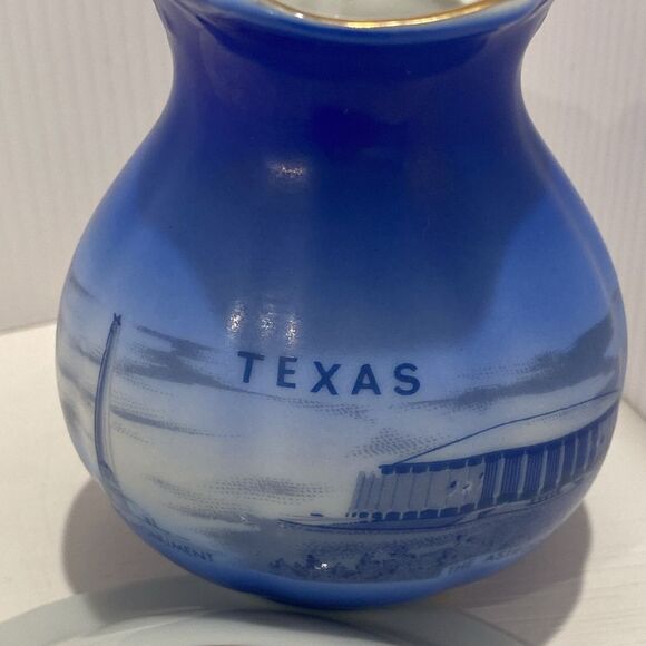 Vintage Texas Cobalt Blue The Alamo Saucer And Texas Landmarks Creamer Pitcher - Picture 13 of 15